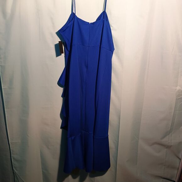 Women’s Royal Blue Evening Gown – Ruffle Front, Spaghetti Straps, Formal Dress. - Picture 4 of 4